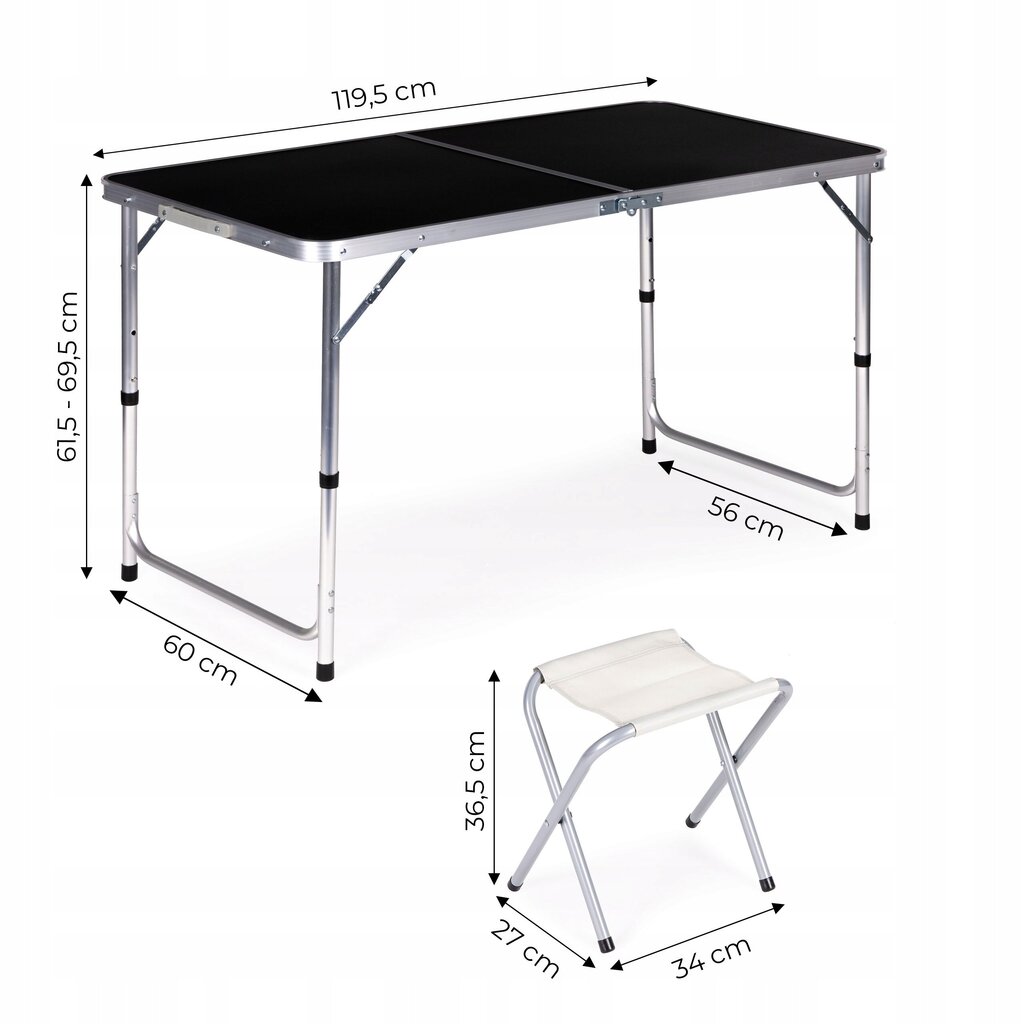 Modernhome Tūristu galds, saliekamais galds, komplekts no 4 krēsliem Melns cena un informācija | Dārza mēbeļu komplekti | 220.lv