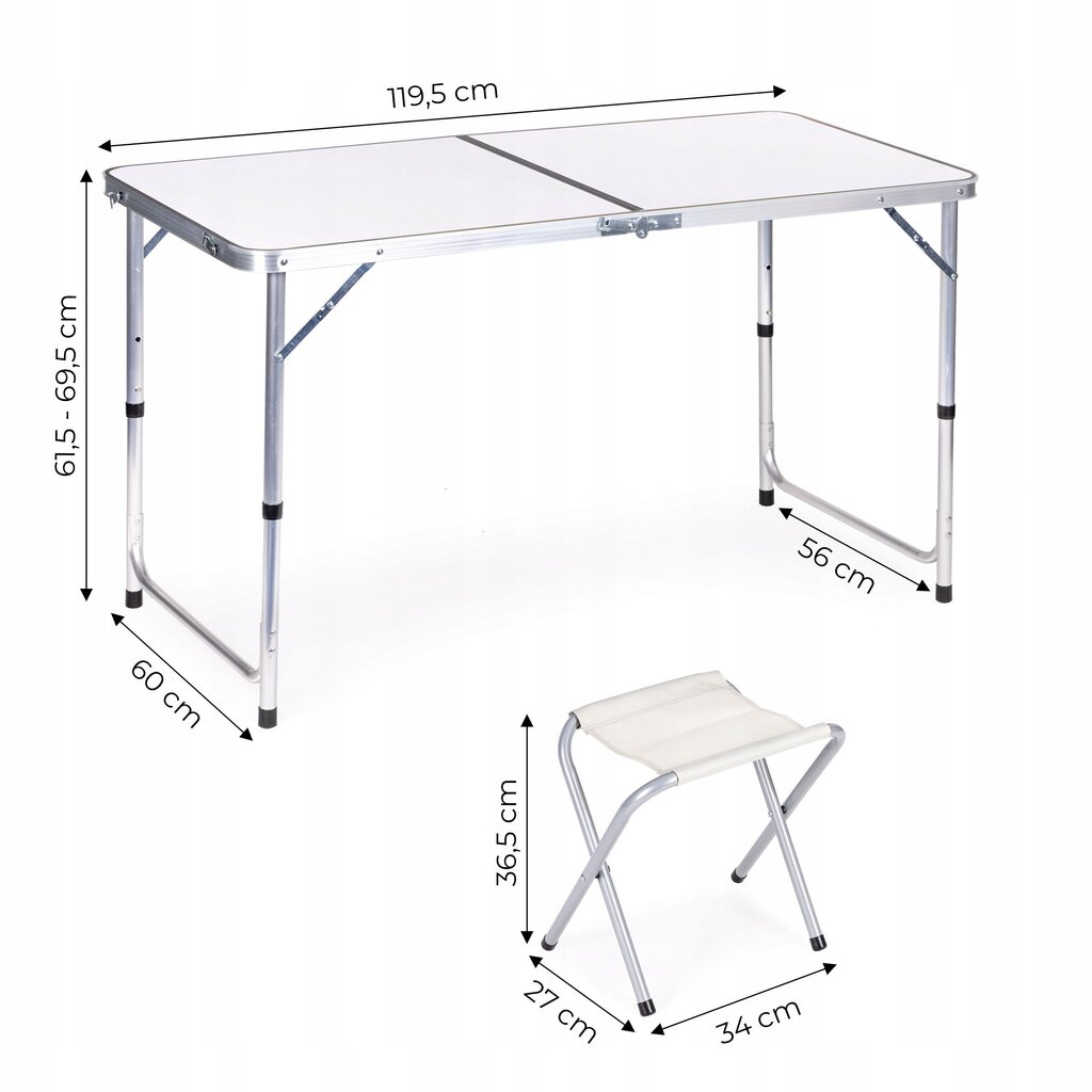 Modernhome Tūristu galds, saliekamais galds, komplekts no 4 krēsliem Balts cena un informācija |  Tūrisma mēbeles | 220.lv