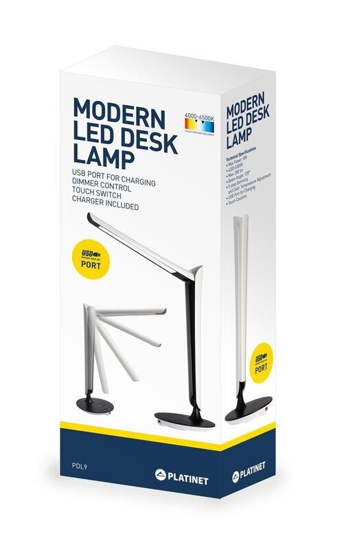 Platinet galda lampa ar USB lādētāju PDL9 8W (43128) cena un informācija | Galda lampas | 220.lv