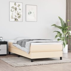 vidaXL atsperu gultas rāmis, krēmkrāsas, 100x200 cm, audums cena un informācija | Gultas | 220.lv