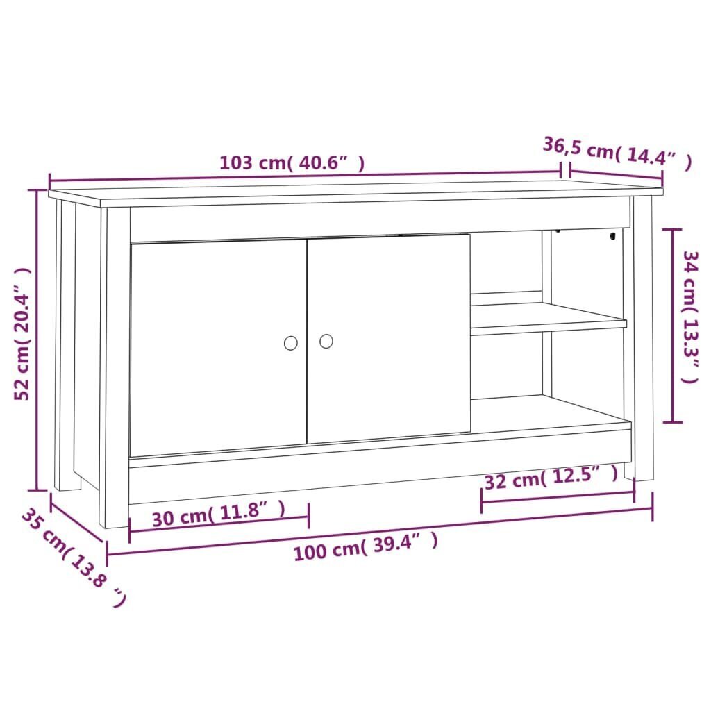 TV skapis, 103x36,5x52cm, priedes masīvkoks cena un informācija | TV galdiņi | 220.lv