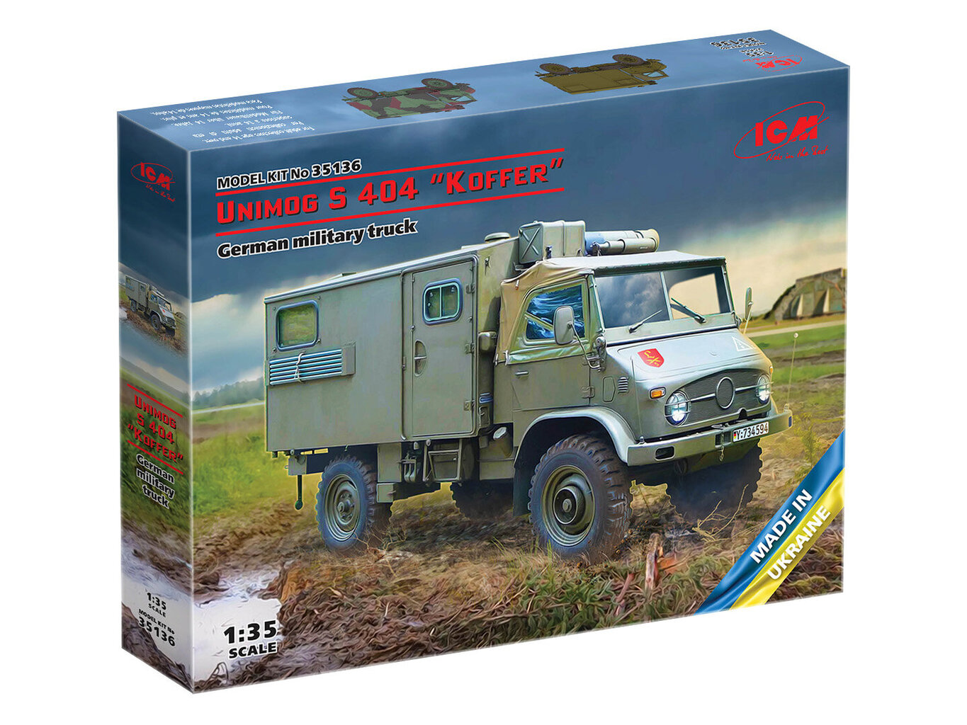 Līmējamais modelis ICM 35136 German military truck Unimog S 404 Koffer 1/35 цена и информация | Līmējamie modeļi | 220.lv