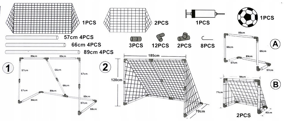 Futbola vārtu komplekts 2in1 185x120x70 cm + bumba цена и информация | Rotaļlietas zēniem | 220.lv