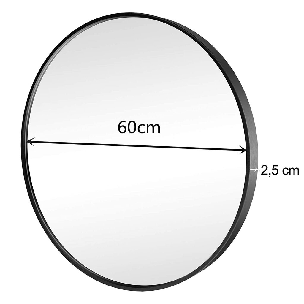 Piekarināms spogulis metāla rāmis 60 cm, melns cena un informācija | Pulksteņi | 220.lv