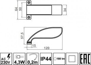 Hakano vannasistabas lampa 12x6x6 cena un informācija | Griestu lampas | 220.lv