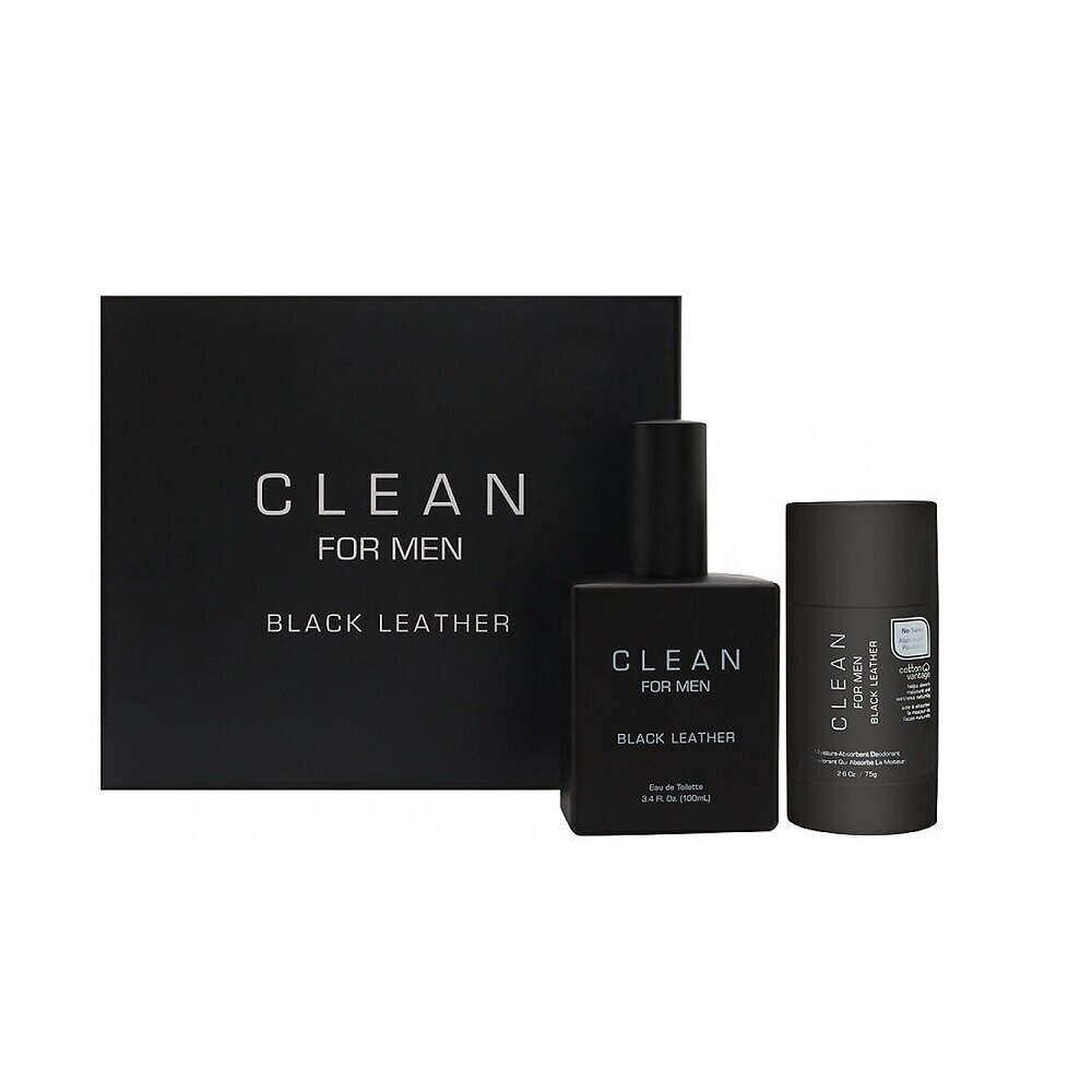 Komplekts Clean For Men Black Leather vīriešiem: tualetes ūdens EDT, 100 ml + dezodorants, 75 ml cena un informācija | Vīriešu smaržas | 220.lv