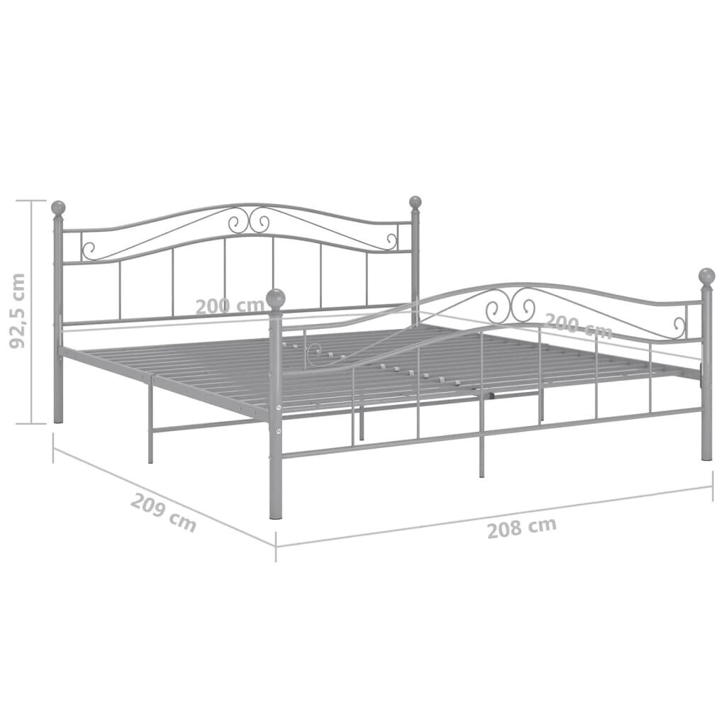 vidaXL gultas rāmis, pelēks, metāls, 200x200 cm cena un informācija | Gultas | 220.lv