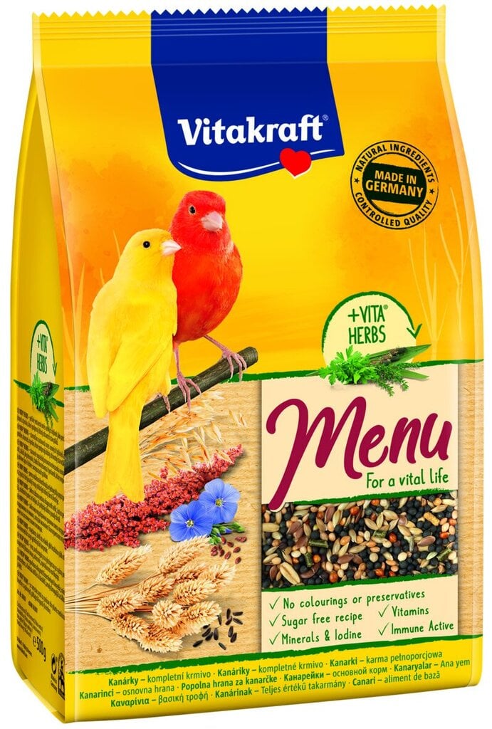 Vitakraft premium menu barība 500g kanārijputniņiem цена и информация | Putnu barība | 220.lv