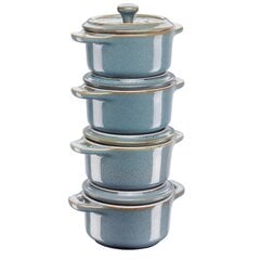 Staub Mini Cocotte Round 4 pcs. - 200 ml 40508-160-0 Antique Turquoise цена и информация | Кастрюли, скороварки | 220.lv