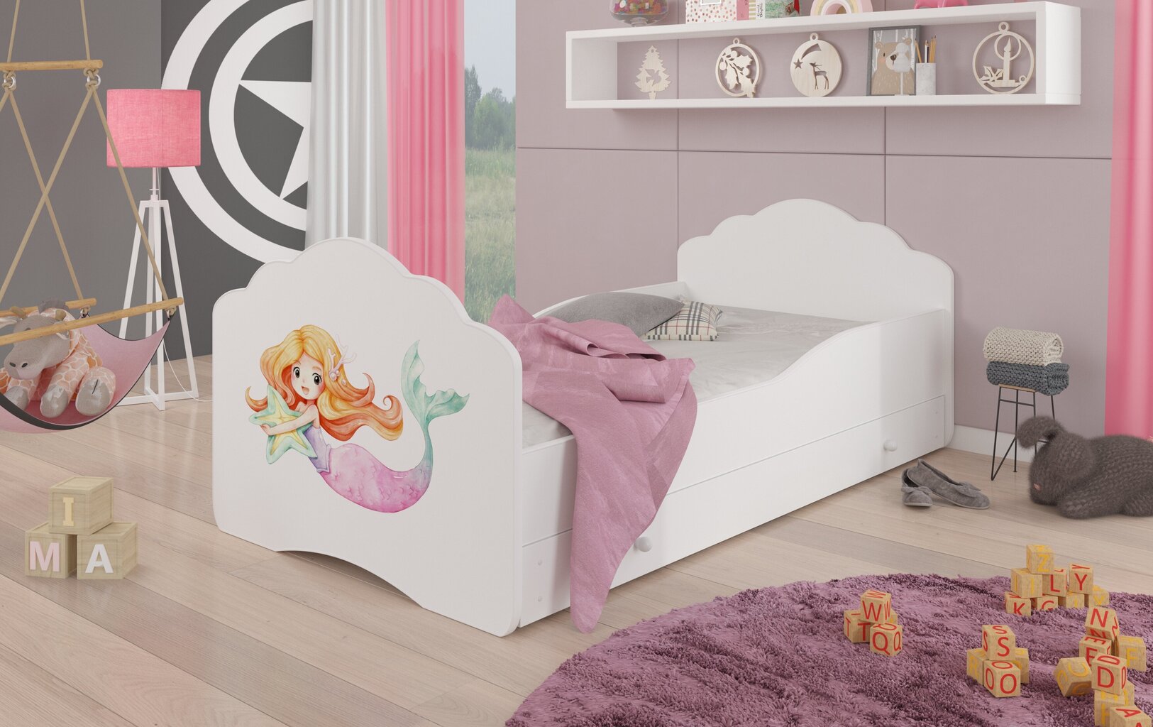 Gulta ADRK Furniture Casimo Mermaid with a Star, balta cena un informācija | Bērnu gultas | 220.lv