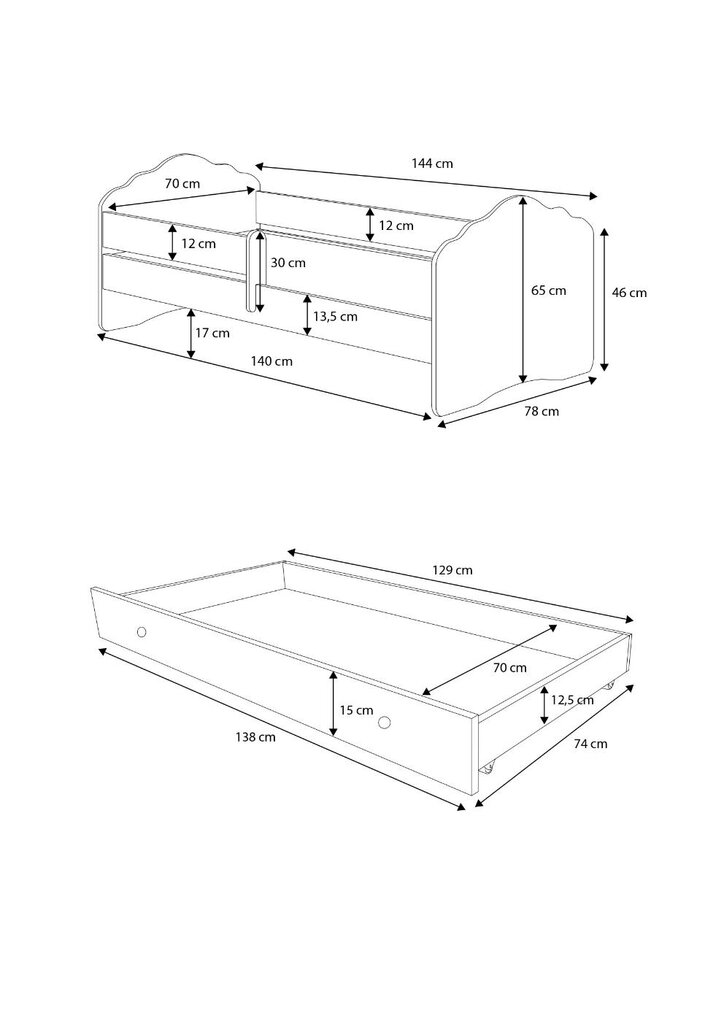 Gulta ADRK Furniture Casimo Princess Black, balta cena un informācija | Bērnu gultas | 220.lv