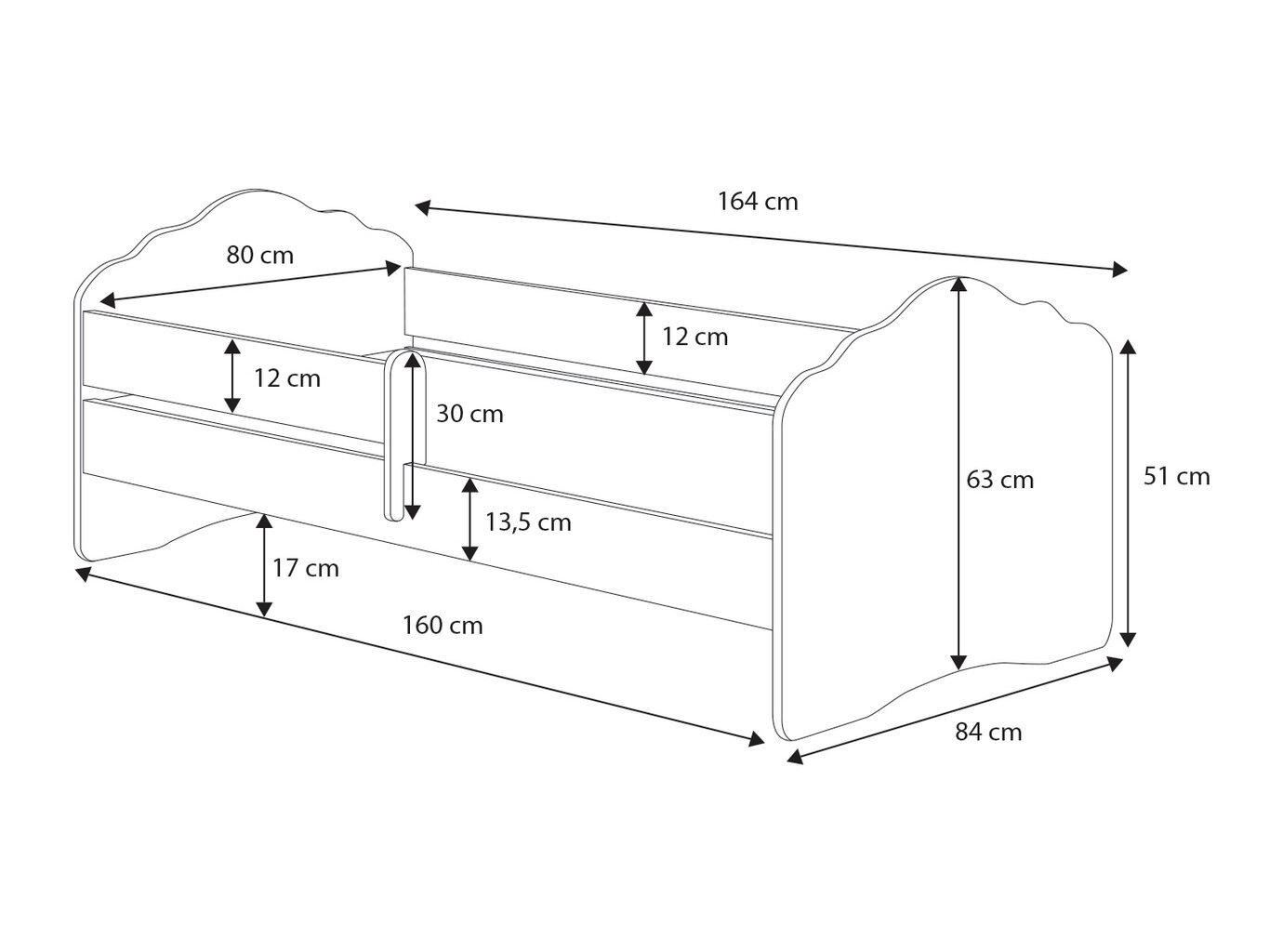 Gulta ADRK Furniture Casimo Barrier Sleeping Princess, 160x80 cm, balta cena un informācija | Bērnu gultas | 220.lv