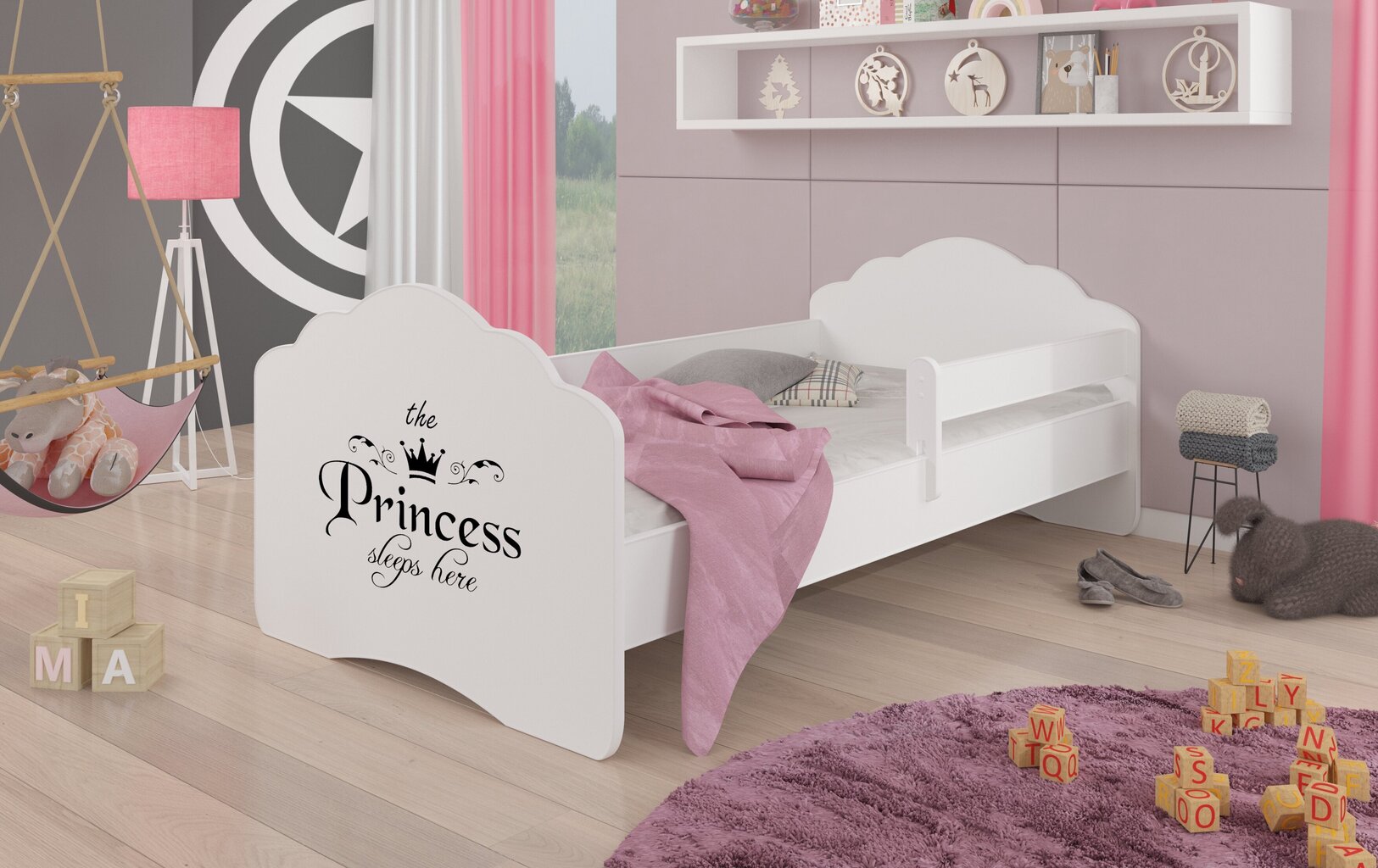 Gulta ADRK Furniture Casimo Barrier Princess Black, 160x80 cm, balta цена и информация | Bērnu gultas | 220.lv