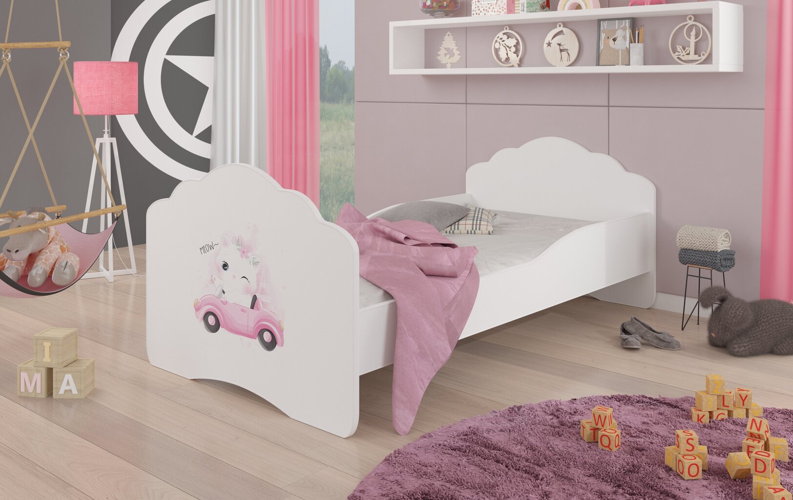 Gulta ADRK Furniture Casimo Cat in a Car, 160x80 cm, balta cena un informācija | Bērnu gultas | 220.lv