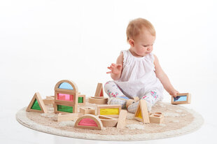 Сенсорный деревянный конструктор «Радужные блоки» - 24 шт цена и информация | Игрушки для малышей | 220.lv