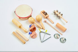 Koka mūzikas perkusijas komplekts bērniem - 16 instrumenti cena un informācija | Rotaļlietas zīdaiņiem | 220.lv