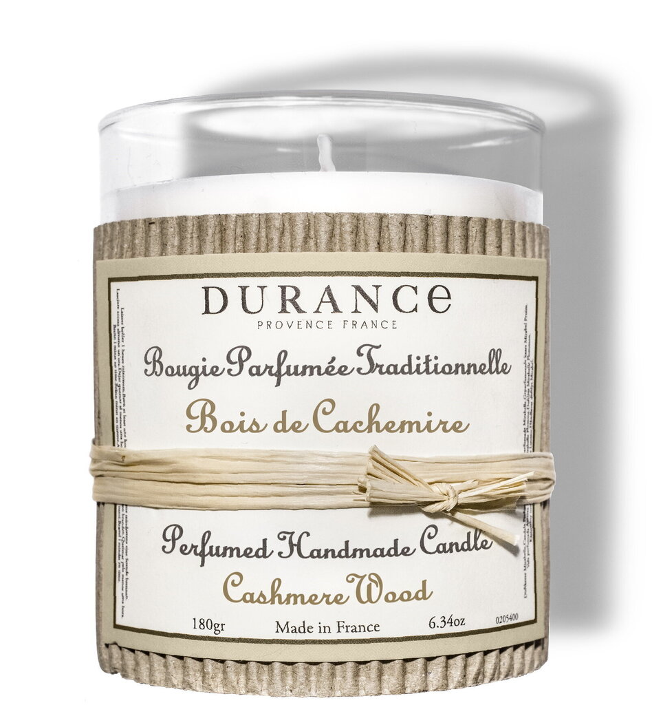 Ar rokām darināta aromātiska svece Durance Cashmere Wood, 180 g cena un informācija | Sveces un svečturi | 220.lv