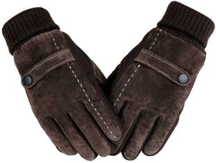 Мужские зимние замшевые перчатки KR76, коричневые  цена и информация | Мужские шарфы, шапки, перчатки | 220.lv