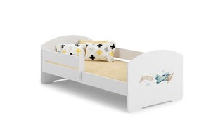 Кровать ADRK Furniture Pepe Barrier Plane with a Banner, 140x70 см, белая цена и информация | Детские кровати | 220.lv