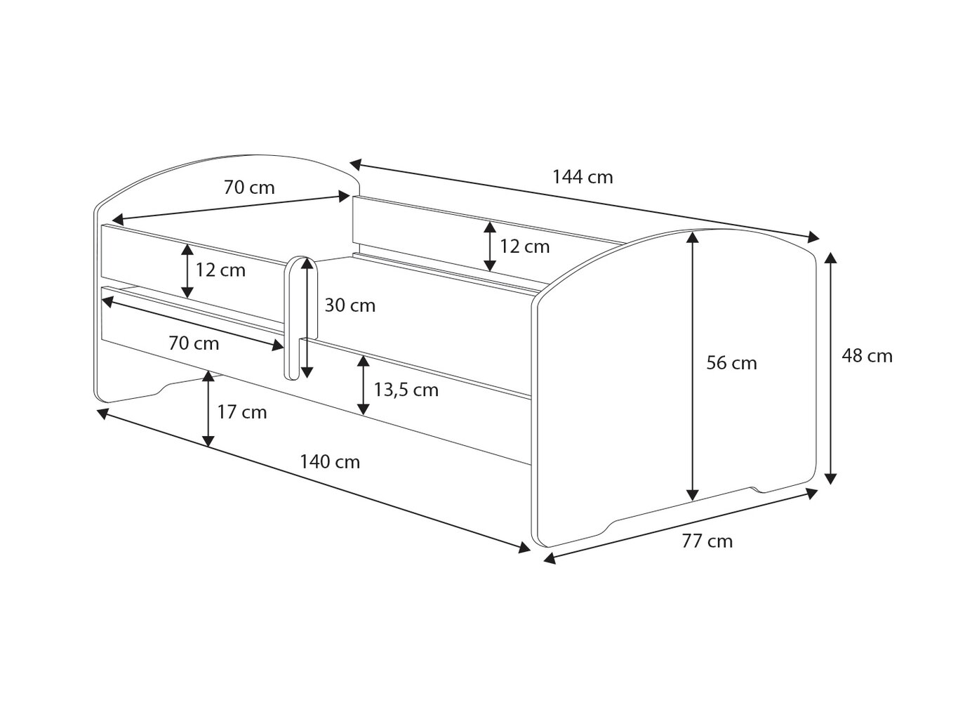 Gulta ADRK Furniture Pepe Barrier Galaxy, 140x70 cm, balta цена и информация | Bērnu gultas | 220.lv