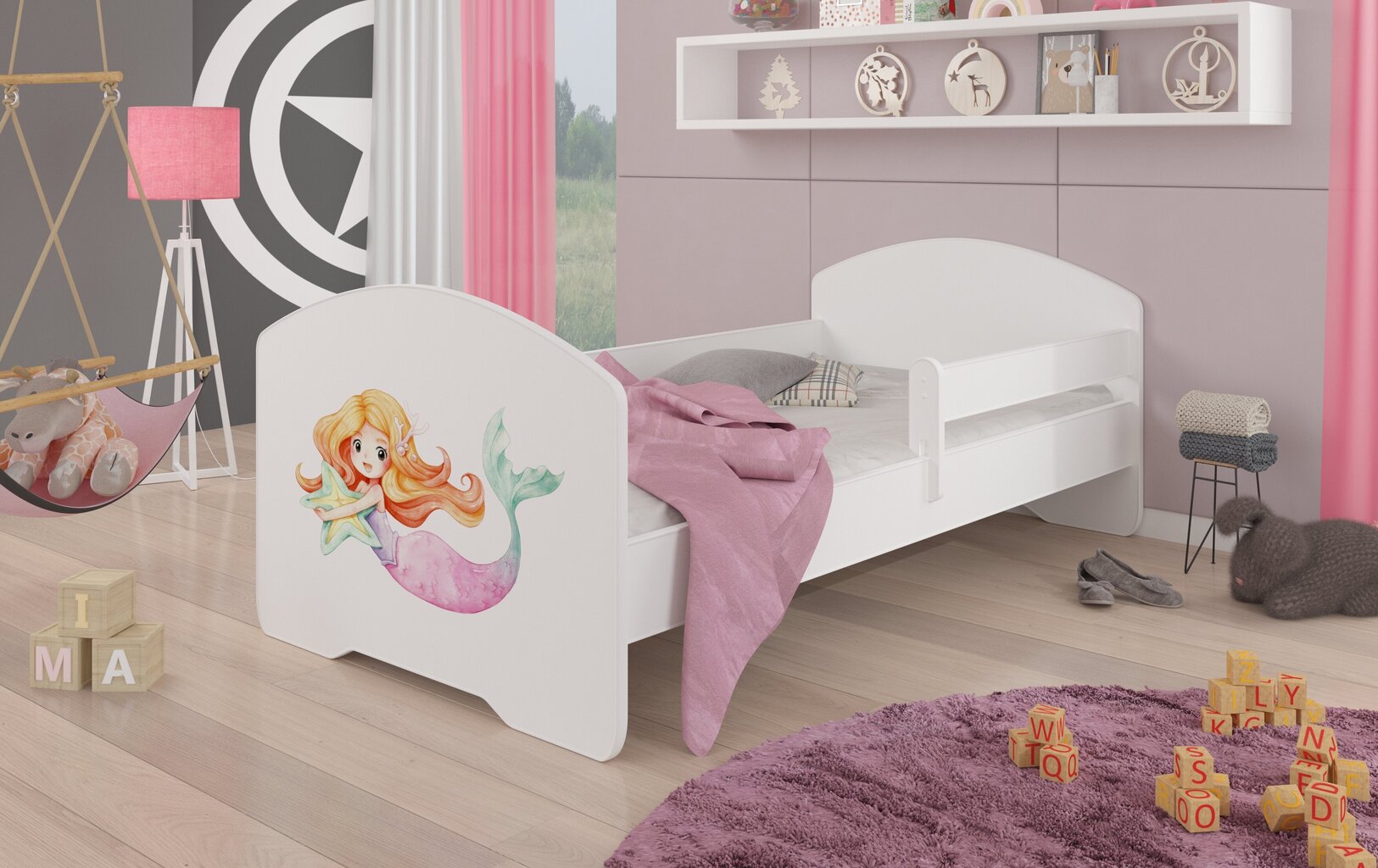 Gulta ADRK Furniture Pepe Barrier Mermaid with a Star, 140x70 cm, balta цена и информация | Bērnu gultas | 220.lv