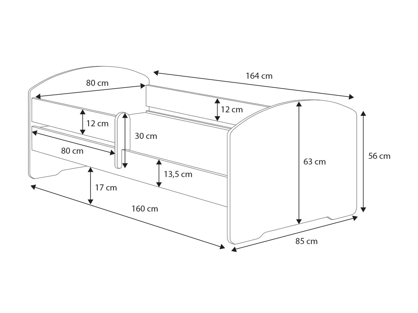 Gultas ADRK Furniture Pepe Barrier Dinosaurs, 160x80 cm, balta cena un informācija | Bērnu gultas | 220.lv