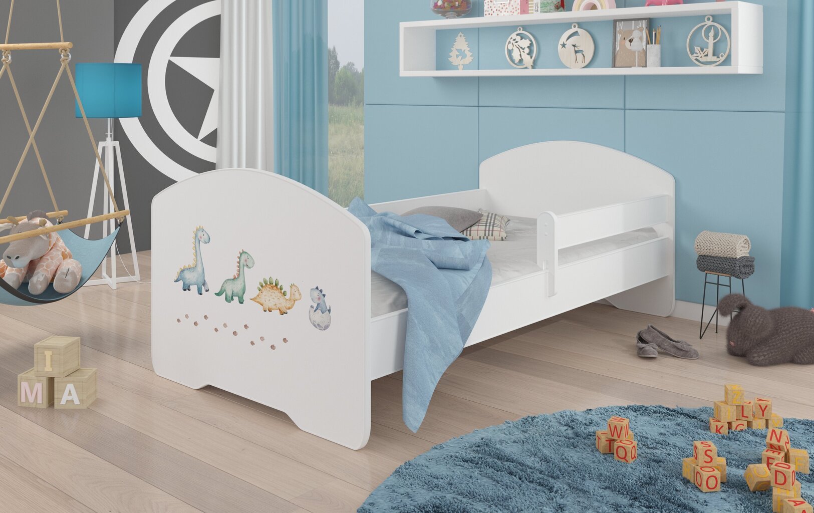 Gultas ADRK Furniture Pepe Barrier Dinosaurs, 160x80 cm, balta цена и информация | Bērnu gultas | 220.lv