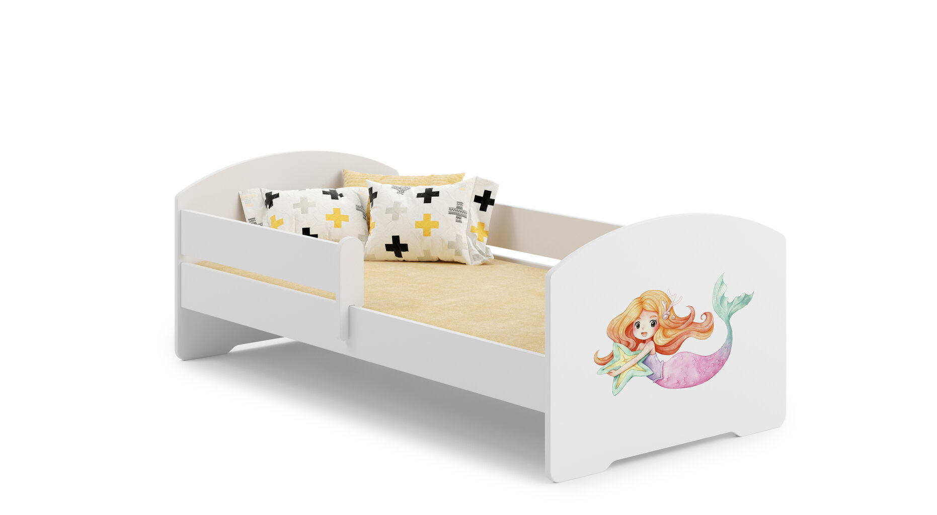 Gultas ADRK Furniture Pepe Barrier Mermaid with a Star, 160x80 cm, balta цена и информация | Bērnu gultas | 220.lv