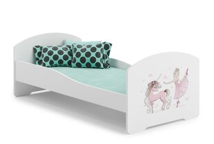 Gulta ADRK Furniture Pepe Ballerina with Unicorn, 140x70 cm, balta cena un informācija | Bērnu gultas | 220.lv