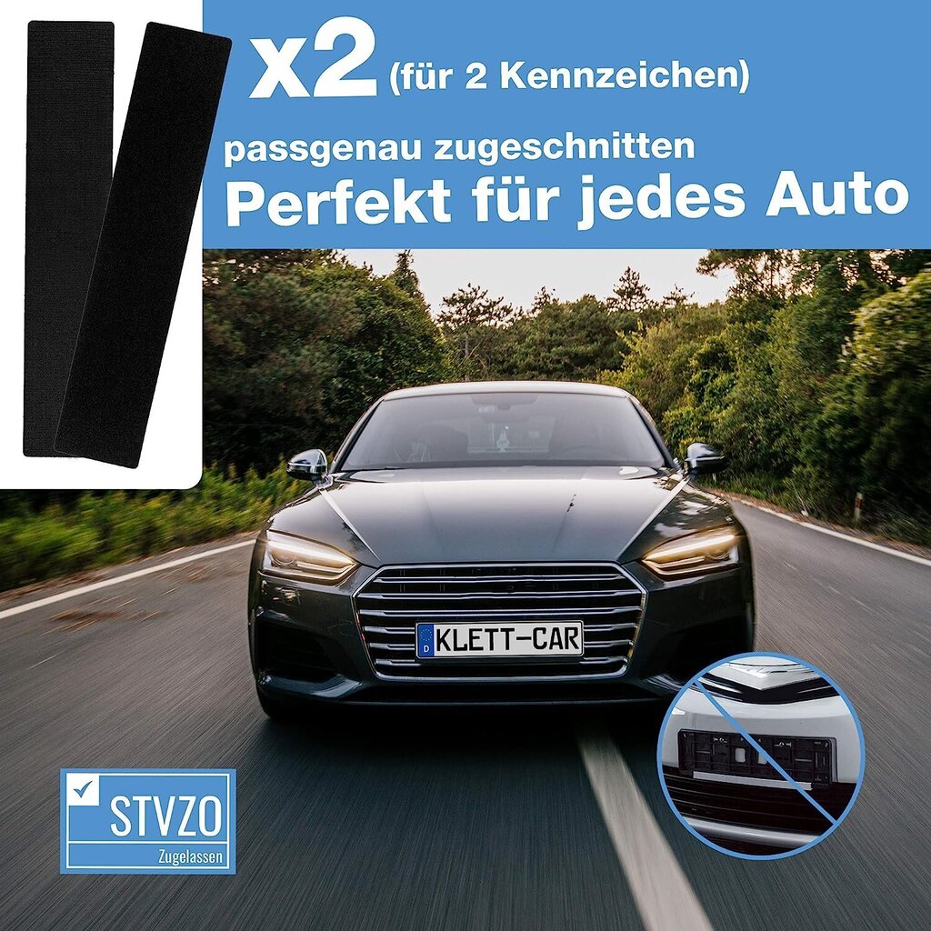 2 X Klett -Car® automašīnu un motocikla numura zīmes turētājs Set Bezrāmija - numura zīmes turētājs visām parastajām automašīnām - absolūti neredzams numura zīmes turētājs - automašīnas numura zīmes kronšteins Neredzams cena un informācija | Auto piederumi | 220.lv