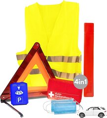 4in1 drošības un pirmās palīdzības komplekts Auto 2022 | Avārijas komplekts ar brīdinājuma trīsstūra sabrukšanas vestes pārsēju kārbu | Motor KFZ Pannenset sabrukšanas palīdzības un negadījumu piederumu komplekts | Drošības komplekts Auto 2022 ideāls kā i цена и информация | Аптечки и товары для безопасности | 220.lv