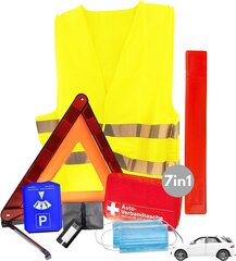 7in1 drošības un pirmās palīdzības komplekts Auto 2022 | Avārijas komplekts ar brīdinājuma trīsstūra sadalījuma vestes pārsēju kārbu un daudz ko citu | KFZ sabrukšanas komplekta sabrukšanas palīdzības avāriju piederumu komplekts | Drošības komplekts Auto cena un informācija | Aptieciņas, drošības preces | 220.lv