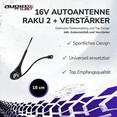 Audioproject A282-Auto antenna 18cm Raku 2 + ar pastiprinātāju saderīgu VW Golf 4 5 6 7 Passat Lupo 6R Audi A6 Opel Corsa Astra Ford Focus Seat Skoda Radio Antena Dach-Radio cena un informācija | Auto piederumi | 220.lv