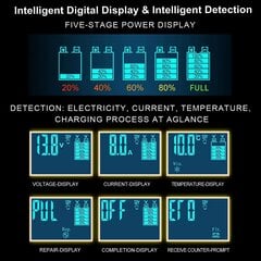 Automašīnas akumulatora lādētājs 12/24 V 8A Pilnīgi automātisks inteliģenta saglabāšanas lādētājs ar LCD skārienekrāna akumulatora lādētāju automašīnai, motociklam, zāliena pļāvējam vai laivai cena un informācija | Akumulatoru lādētāji | 220.lv