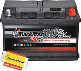 Blacmax automašīnas akumulators 12 V 80AH startera akumulators, nevis 72AH 74AH 75AH 77AH, ieskaitot polāro taukus цена и информация | Аккумуляторы | 220.lv