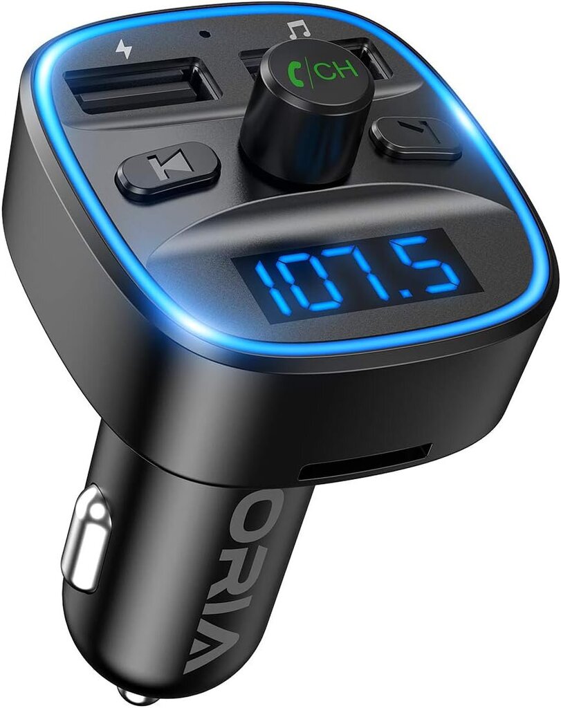 Oria Bluetooth FM raidītājs 5.0, bezvadu radio adapteris ar mikrofonu un 2 USB uzlādi, Universal Car lādētājs, LED displejs brīvi automašīnu komplekts, auto mūzikas atskaņotājs, TF karte USB-Disk cena un informācija | FM Modulatori | 220.lv