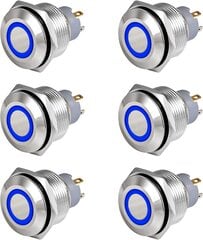 Thlevel 19 -мм металлический переключатель защелки 6 частей 12 В / 24 В SPDT ON / AB Переключатель синий светодиодный 4 -контактный водонепроницаемый самостоятельный кнопку для защелки цена и информация | Авто принадлежности | 220.lv