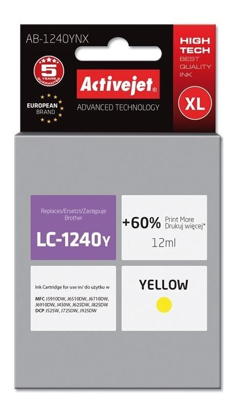 Ink ActiveJet AB-1240YNX | Yellow | 12 ml | Brother LC1220Y,LC1240Y цена и информация | Tintes kārtridži | 220.lv