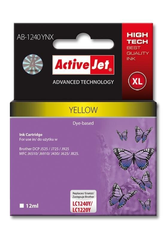 Ink ActiveJet AB-1240YNX | Yellow | 12 ml | Brother LC1220Y,LC1240Y цена и информация | Tintes kārtridži | 220.lv