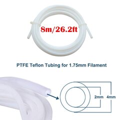 3D printera teflona šļūtene sprauslai, cesfonjer 8 metru ptfe 1,75 mm pavediena ID 2 mm vai 4 mm tl barotava Hotend for Repreprap Rostock Bowden Extruder + līnijas caurules griezējs cena un informācija | Piederumi printerim | 220.lv