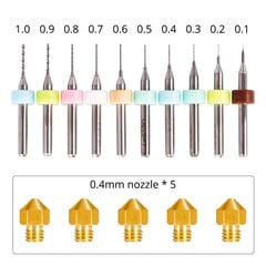 Tronxy 3D printera sprauslu tīrīšanas komplekts 0,1–1,0 mm adatas un 5 gabali 0,4 mm sprauslas, 3D printera ekstrūdera sprauslu tīrīšanai un nomainiet cena un informācija | Piederumi printerim | 220.lv