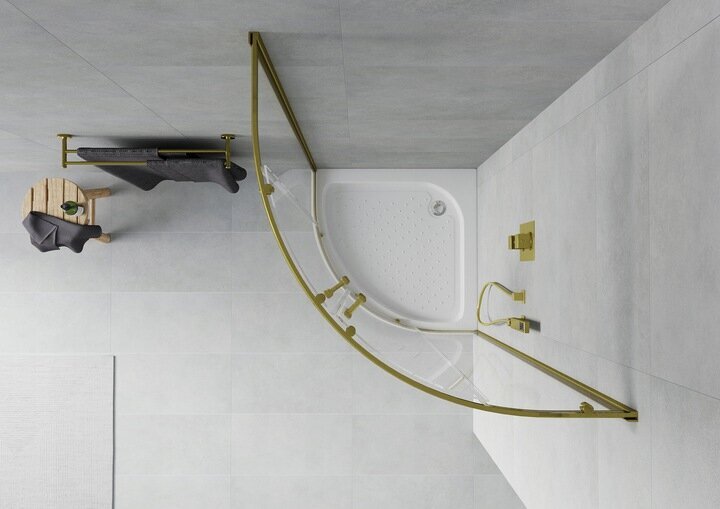 Pusapaļa dušas kabīne Mexen Rio ar paliktni un sifonu, 70x70,80x80,90x90cm, zeltaina/caurspīdīga cena un informācija | Dušas kabīnes | 220.lv