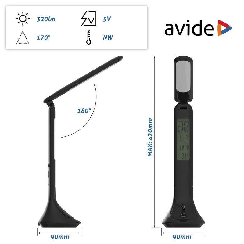 LED uzlādējama galda lampa AVIDE Calendar 5W melna cena un informācija | Galda lampas | 220.lv