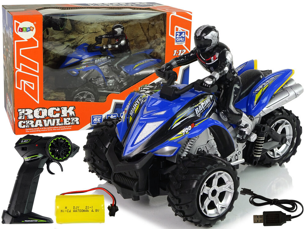 Trīsritenis Quad Rock Crawler ar tālvadības pulti, 1:12, zils цена и информация | Rotaļlietas zēniem | 220.lv