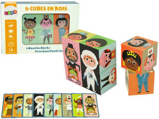 Krāsaini koka klucīši-puzle Assemble Characters, 6 d. cena un informācija | Rotaļlietas zīdaiņiem | 220.lv