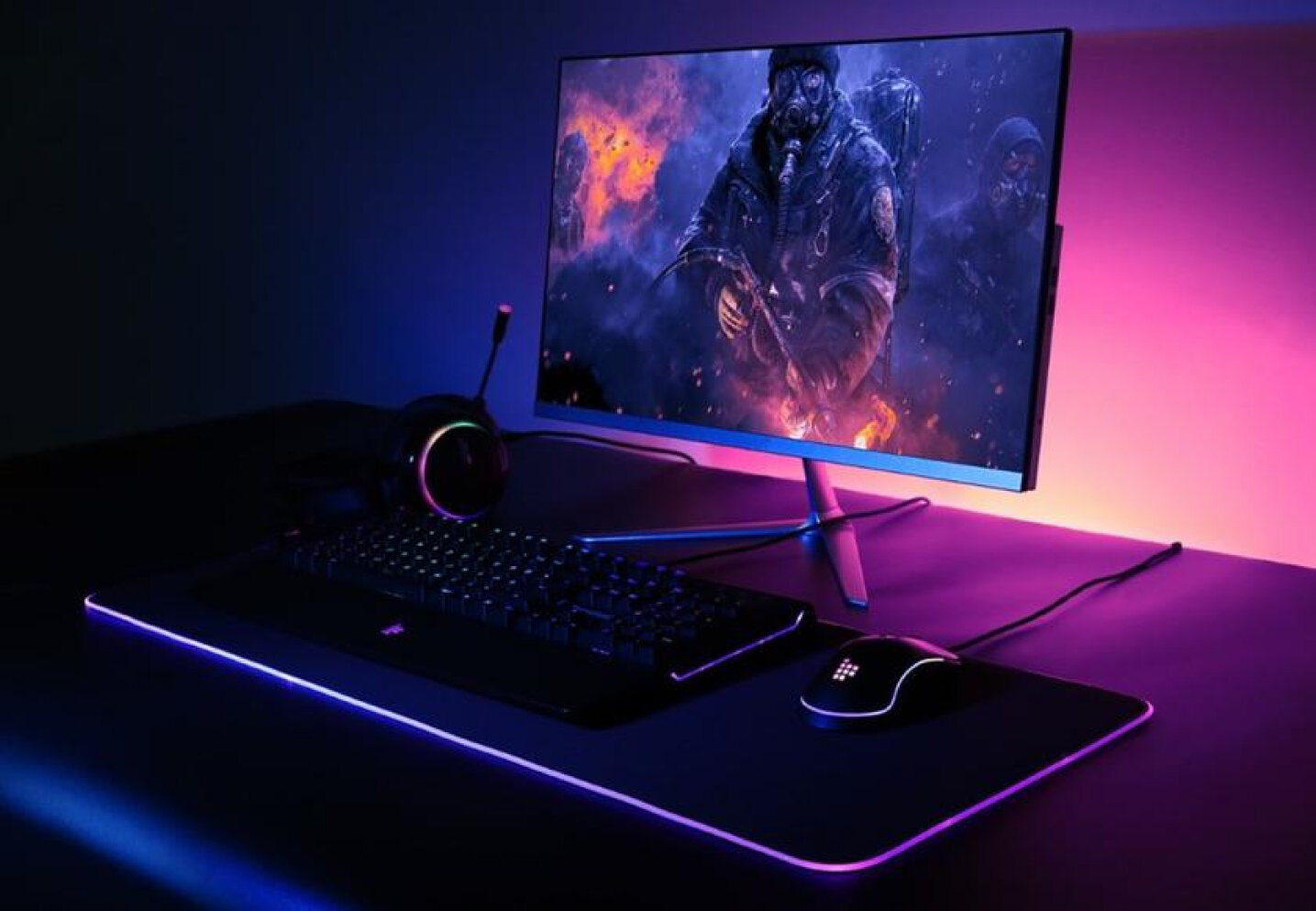 Tastatūras - peles paliktnis - paklājiņš spēlēm LED RGB 80x30 cm cena un informācija | Peles | 220.lv