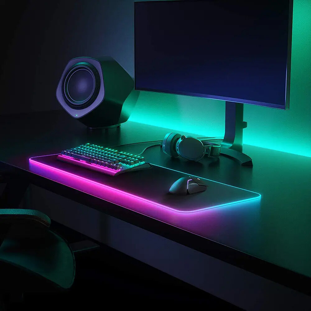 Tastatūras - peles paliktnis - paklājiņš spēlēm LED RGB 80x30 cm cena un informācija | Peles | 220.lv