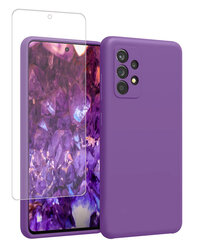 Komplekts-aizsargvāciņš silikona Samsung Galaxy A52 / A52 5G SoundBerry(real liquid silicone Easy Clean), violets (Irish) + Basic (Case Friendly) aizsargstikls cena un informācija | Telefonu vāciņi, maciņi | 220.lv