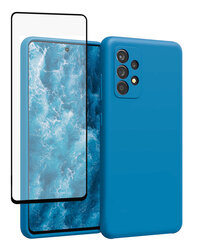 Komplekts-aizsargvāciņš silikona Samsung Galaxy A52 / A52 5G SoundBerry(real liquid silicone Easy Clean), zils (Ocean blue) + aizsargstikls Superior 5D цена и информация | Чехлы для телефонов | 220.lv