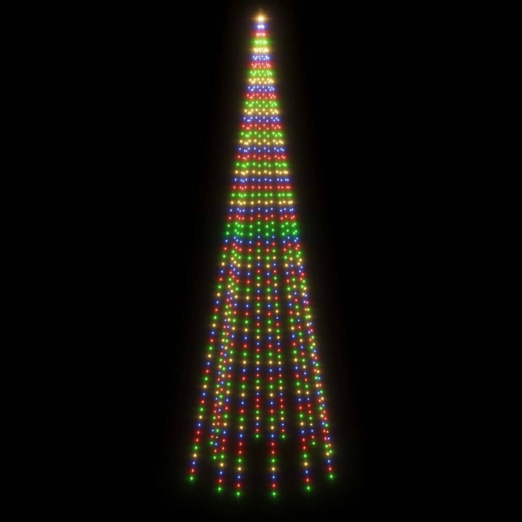 vidaXL Ziemassvētku egle karoga mastam, 732 krāsainas LED, 500 cm cena un informācija | Ziemassvētku lampiņas, LED virtenes | 220.lv
